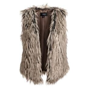 Kaktus Faux Fur Vest Sz Large Shaggy Gray Black Brown Boho Luxe Winter Layering